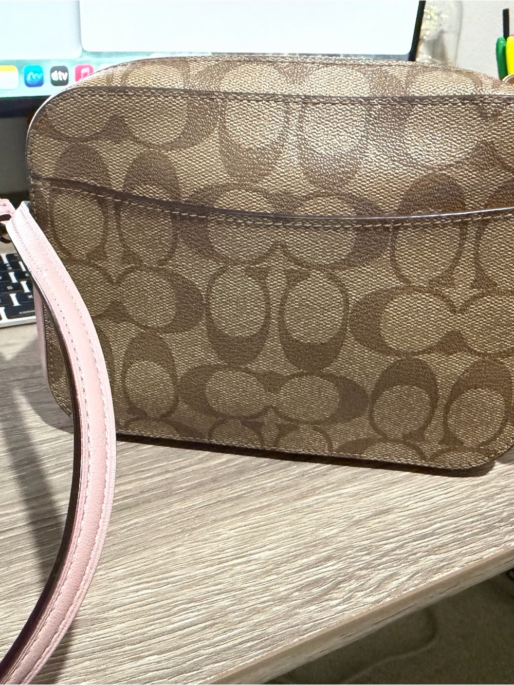 Coach Brown Signature Crossbody with Pink Strap Accent - Picture 2 of 2